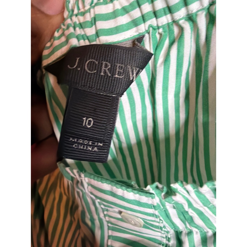 J.Crew Green White Striped Button Front Ruffle Camisole Tank Top Cotton Poplin - Picture 4 of 4